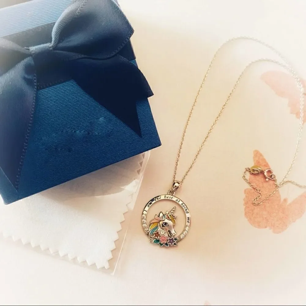 Unicorn “I Am The Best At Being Me” Sterling Silver Necklace